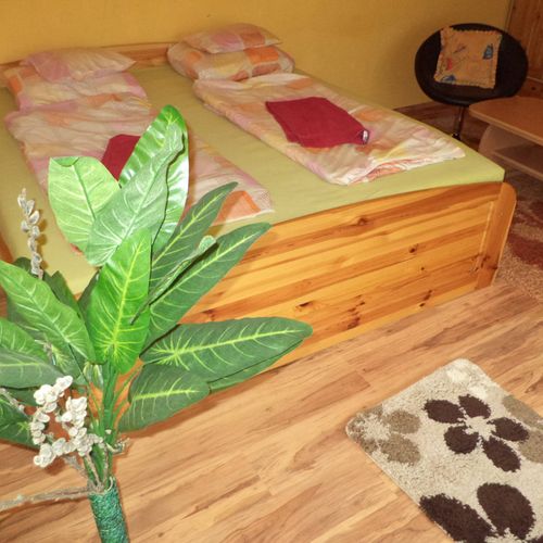Apartament la parter cu vedere spre grădină cu 2 camere pentru 4 pers. (se poate solicita pat suplimentar)