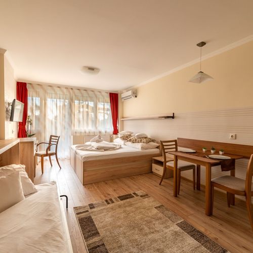 Apartament lCD TV cu aer condiționat cu 1 camera pentru 2 pers. (se poate solicita pat suplimentar)