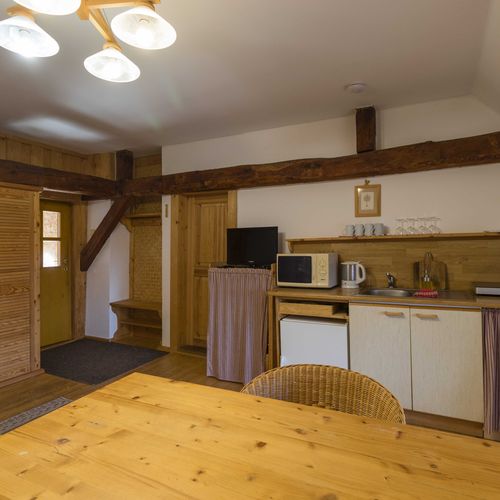 Apartament cu chicinetă proprie cu vedere spre grădină cu 1 camera pentru 4 pers. (se poate solicita pat suplimentar)