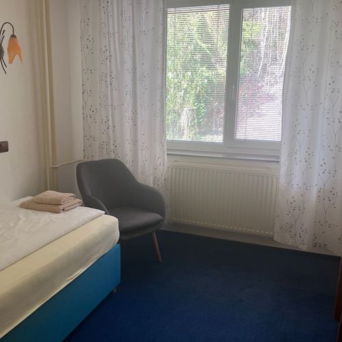 Camera single cu duș cu vedere spre curte