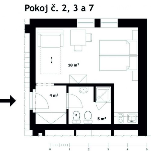 Apartman se sprchou s vlastní kuchyňkou pro 2 os. (s možností přistýlky)