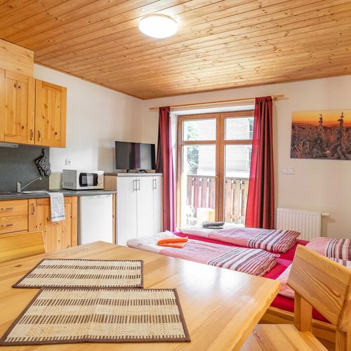 Apartman s vlastní kuchyňkou pro 4 os. se 2 ložnicemi s výhledem na sjezdovku (s možností přistýlky)