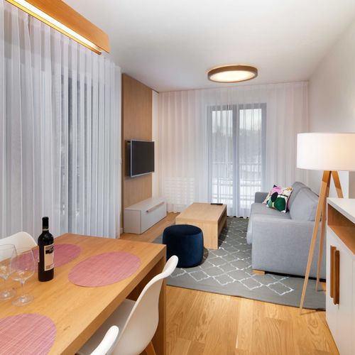 Apartament cu terasă cu vedere spre munte cu 1 camera pentru 2 pers. (se poate solicita pat suplimentar)