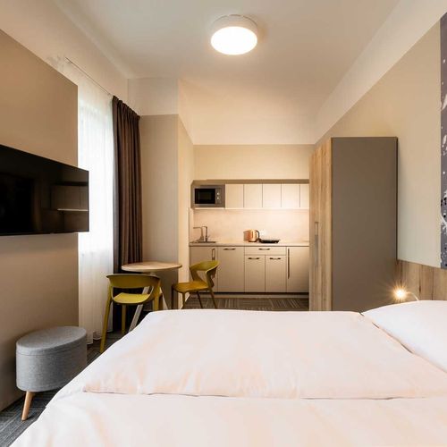 Apartament cu chicinetă proprie cu aer condiționat cu 1 camera pentru 2 pers.