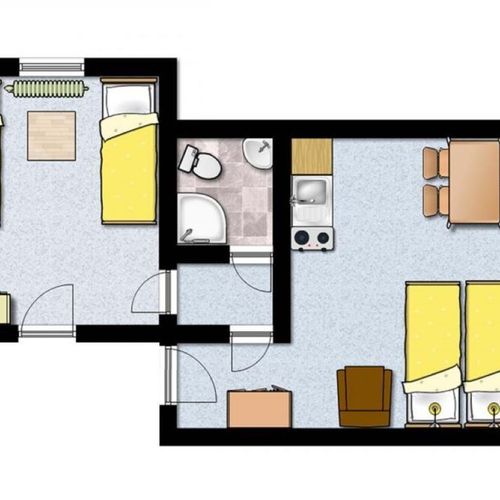 Apartament cu duș cu chicinetă proprie cu 2 camere pentru 4 pers. (se poate solicita pat suplimentar)