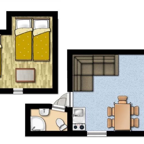 Apartament cu duș cu chicinetă proprie cu 1 camera pentru 2 pers.