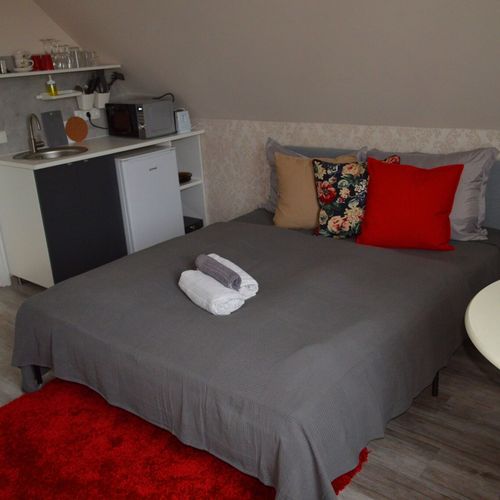 Apartament la mansardă cu aer condiționat cu 1 camera pentru 2 pers. (se poate solicita pat suplimentar)