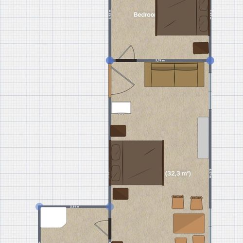 Apartament la parter cu aer condiționat cu 2 camere pentru 6 pers.