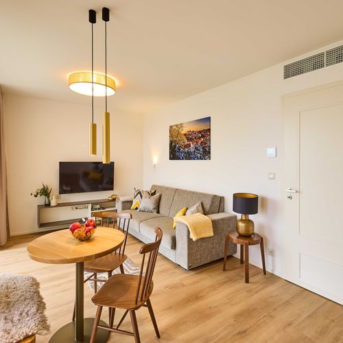 Apartman se sprchou s vlastní kuchyňkou s manželskou postelí s 1 ložnicí (s možností přistýlky)