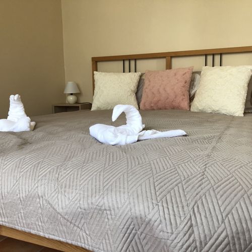 Apartament 4-osobowy na parterze z widokiem na ogród z 2 pomieszczeniami sypialnianymi (możliwa dostawka)