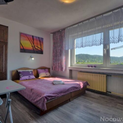 Camera twin cu baie cu vedere spre munte