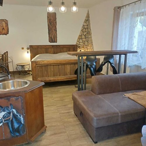 Apartament 2-osobowy z tarasem z aneksem kuchennym z 1 pomieszczeniem sypialnianym (możliwa dostawka)