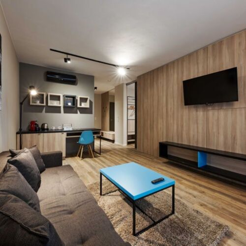 Apartament cu aer condiționat cu duș cu 1 camera pentru 2 pers. (se poate solicita pat suplimentar)