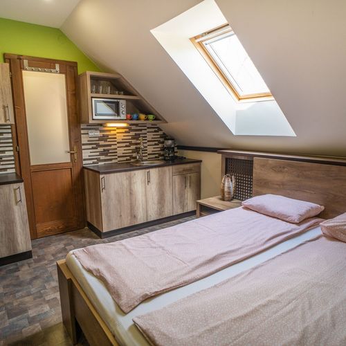 Apartament la mansardă cu bucătărie proprie cu 1 camera pentru 2 pers.