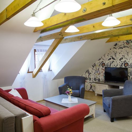 Apartament studio la mansardă cu 1 camera pentru 3 pers. (se poate solicita pat suplimentar)