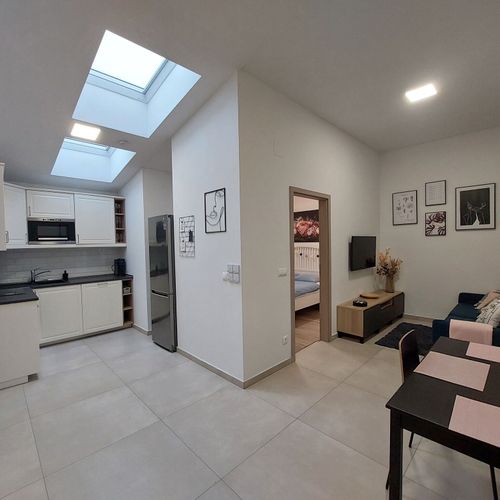 Apartman s klimatizací s vanou s manželskou postelí s 1 ložnicí