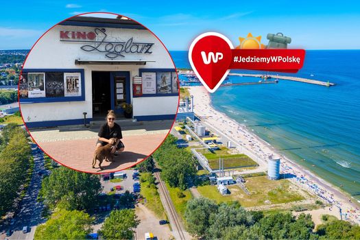 Patrycja Blindow z psem Lordem pod kinem Żeglarz w Jastarni