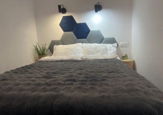 Apartament niebieski centrum Sarbinowo w budynku z restauracją