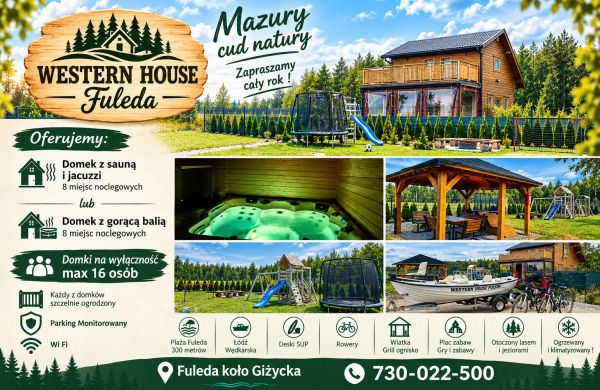 Domek Western House Giżycko Fuleda z Sauna i Jacuzzi