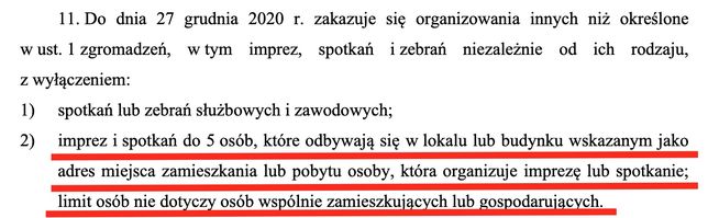 Fragment projektu rozporządzenia w sprawie ustanowienia określonych ograniczeń, nakazów i zakazów w związku z wystąpieniem stanu epidemii 