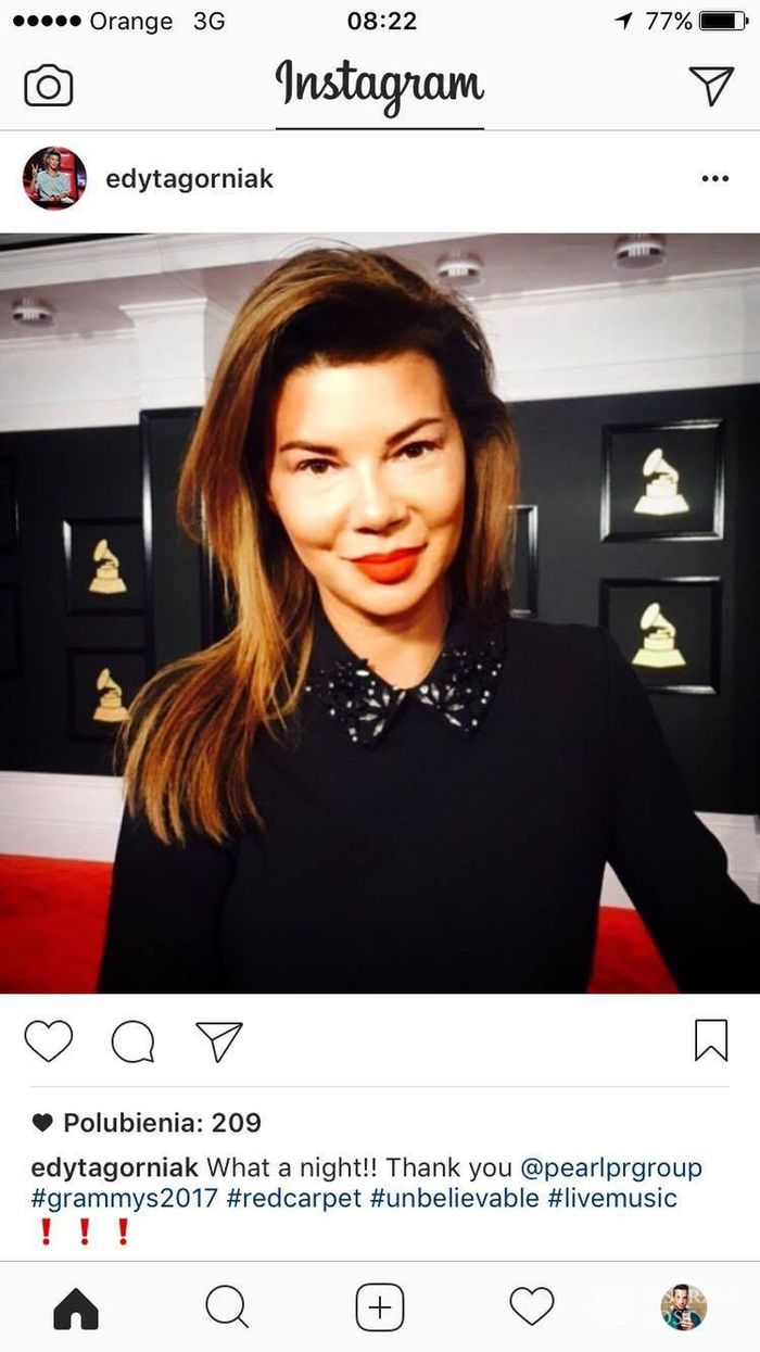 Edyta Górniak na Grammy 2017. Zdjęcia 2017. Instagram. Zaproszenie