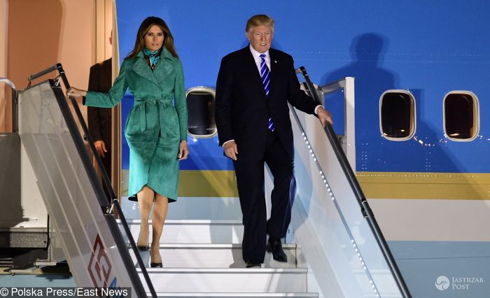 Melania i Donald Trump w Polsce na lotnisku