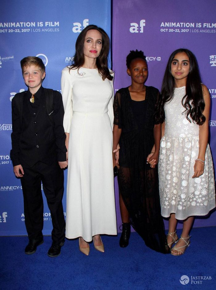 Angelina Jolie z dziećmi - Shiloh, Zahara i Saara. Premiera Breadwinner w Hollywood