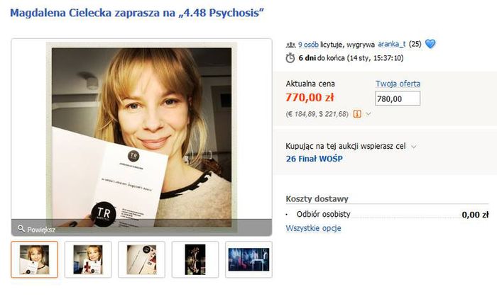 Magdalena Cielecka - 2 podwójne zaproszenia na „4.48 Psychosis” - Rzeczy od serca 2018