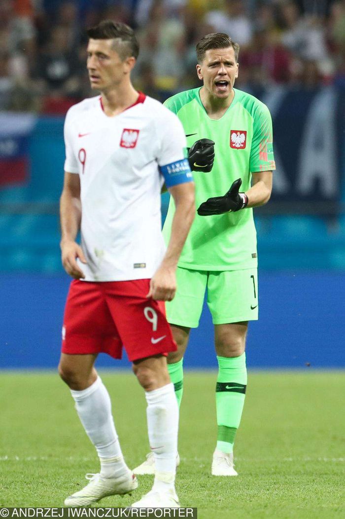 Wojciech Szczęsny i Robert Lewandowski na meczu Polska-Kolumbia