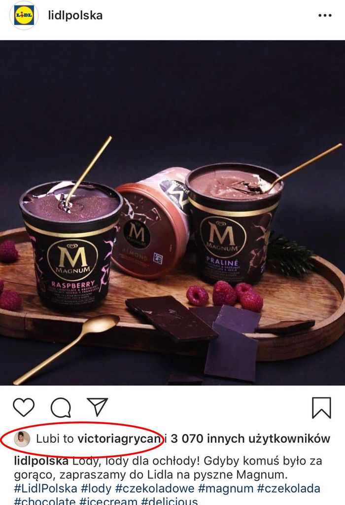Victoria Grycan lubi lody Magnum