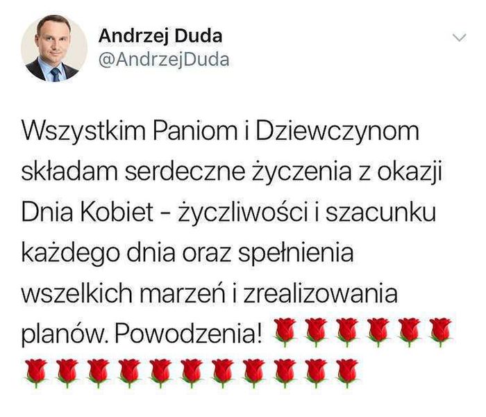 Andrzej Duda - życzenia z okazji Dnia Kobiet