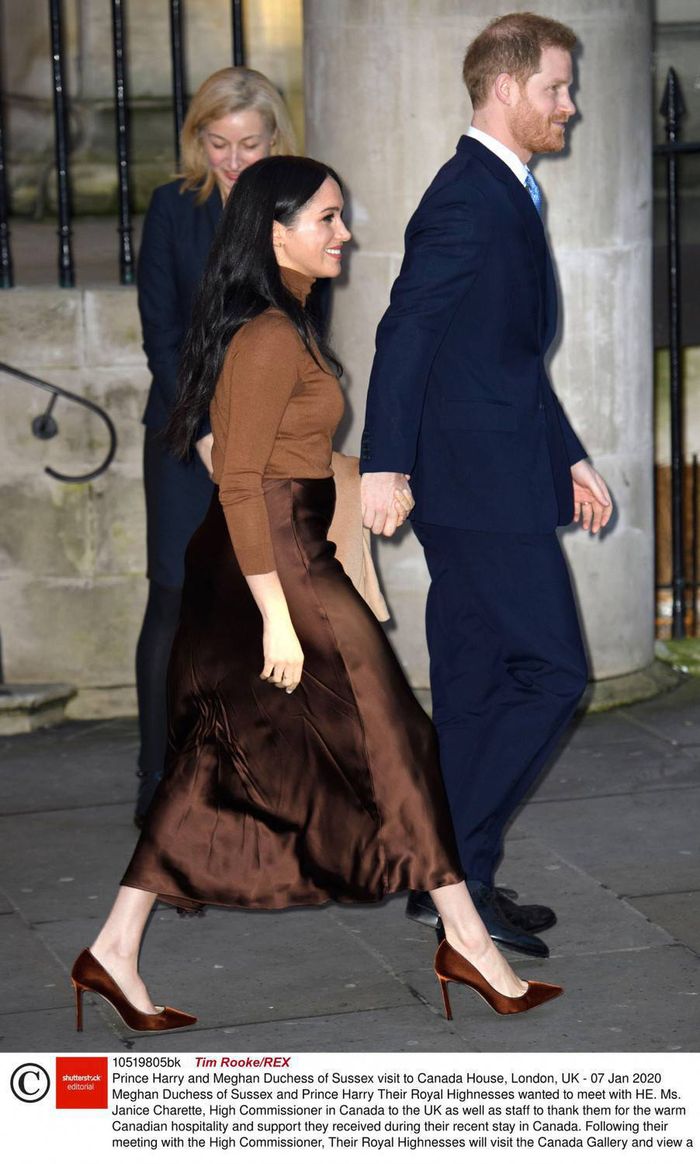 Meghan Markle w brązowej stylizacji