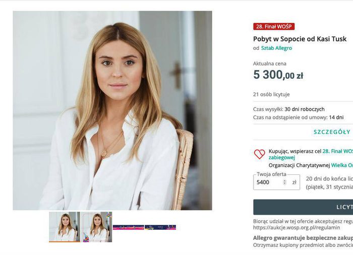 Kasia Tusk: aukcja WOŚP 2020