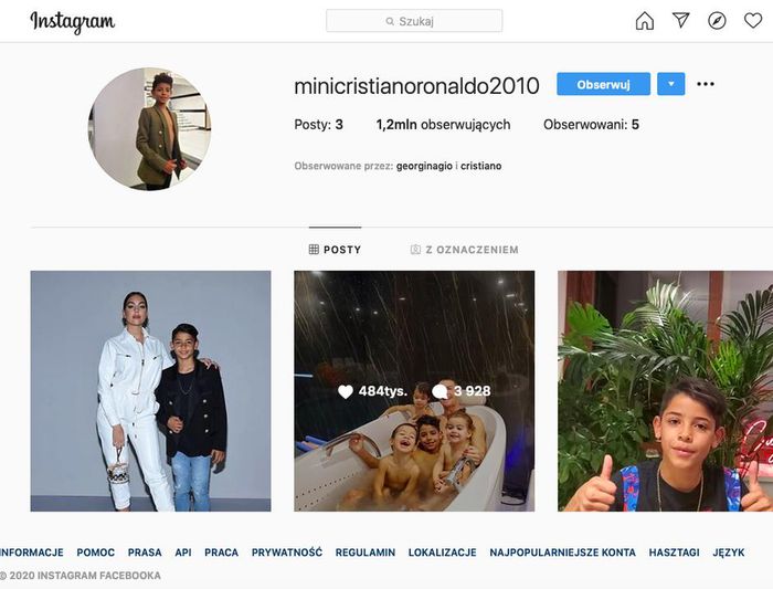 Syn Cristiano Ronaldo na Instagramie