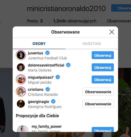 Syn Cristiano Ronaldo na Instagramie