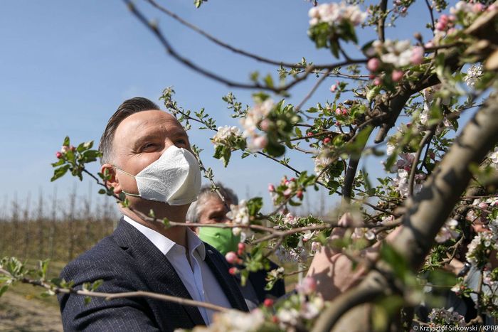 Andrzej Duda w maseczce z papierowego ręcznika