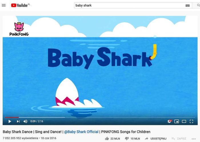 Baby shark – wyświetlenia na YouTube