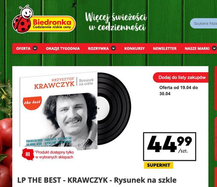 Płyta Krzysztofa Krawczyka w Biedronce
