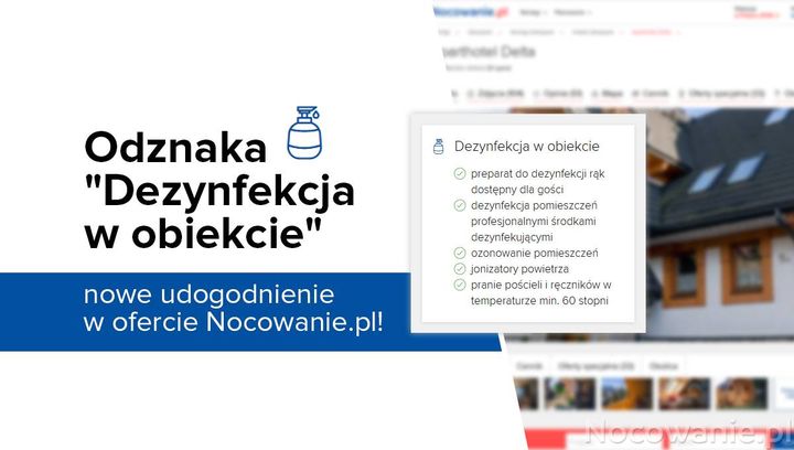 Odznaka „Dezynfekcja w obiekcie” nowe udogonienie w ofercie Nocowanie.pl