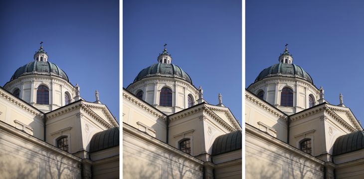 Lewe ujęcie wykonane zostało przy otwartej przysłonie, a dla f/2 efekt był identyczny. Środkowe prezentuje wyraźną poprawę uzyskaną z pomocą f/2,8. Z kolei prawe zostało wykonane przy f/4 i tu winietowania praktycznie już nie widać. Dalsze przymykanie przysłony nie przynosi już w tym aspekcie widocznych efektów.
© Paweł Baldwin