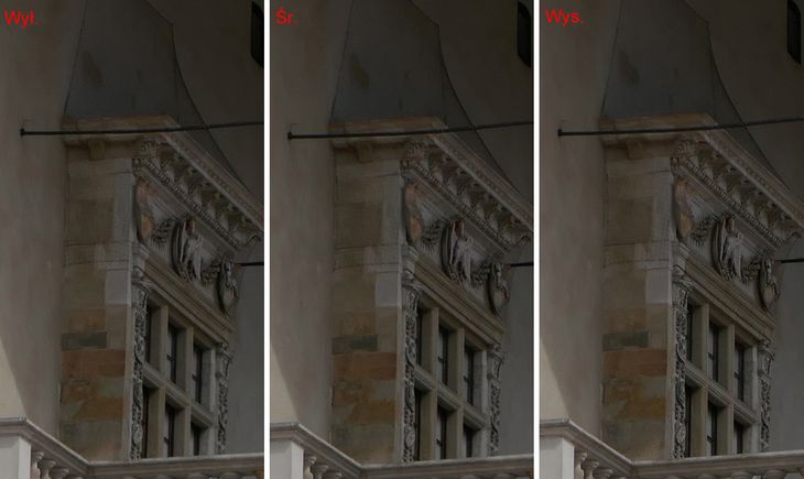 Funkcja inteligentnej rozdzielczości w poszczególnych Lumixach bywa mniej lub bardziej skuteczna. W TZ100 działa świetnie i pozwala dobrać efekty do własnego smaku. Lewy wycinek pochodzi ze zdjęcia z funkcją wyłączoną, środkowy z funkcją w średniej intensywności, a prawy z intensywnością wysoką.
Pełna rozdzielczość
© Paweł Baldwin