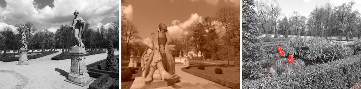 Spodobał mi się efekt kontrastowej czerni bieli, ale zmiękczona, za czerwona sepia już zdecydowanie nie. Wybór jednego koloru prezentuje się nieźle, ale trzeba zwracać uwagę na kolory pokrewne do wskazanego, bo ich barwny ślad też może pozostać na zdjęciu. Tu widać go w prawym dolnym rogu i w centrum, na ceglanej wieży.
© Paweł Baldwin