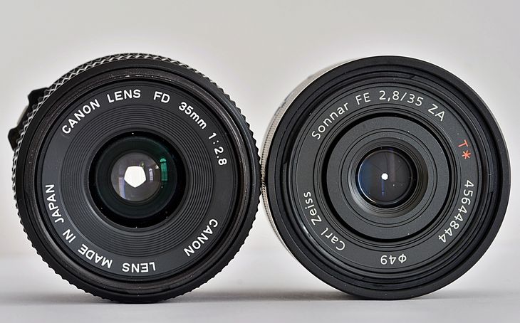 Z lewej: Canon New FD 35 mm f/2,8; z prawej: Sony Zeiss Sonnar T* FE 35 mm f/2,8 ZA