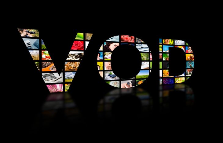 Zdjęcie Video on demand abstract text ob black background. Tv concept. pochodzi z serwisu Shutterstock