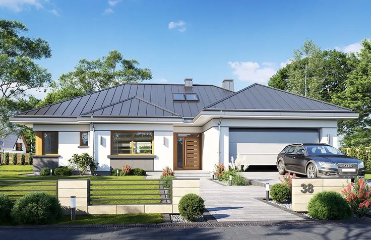 ogrodzenie palisadowe projekt domu Willa Parterowa 4 wariant B WAH2097