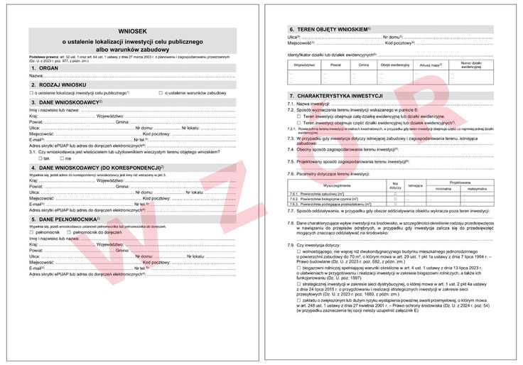 Wniosek o ustalenie warunków zabudowy wzór druku