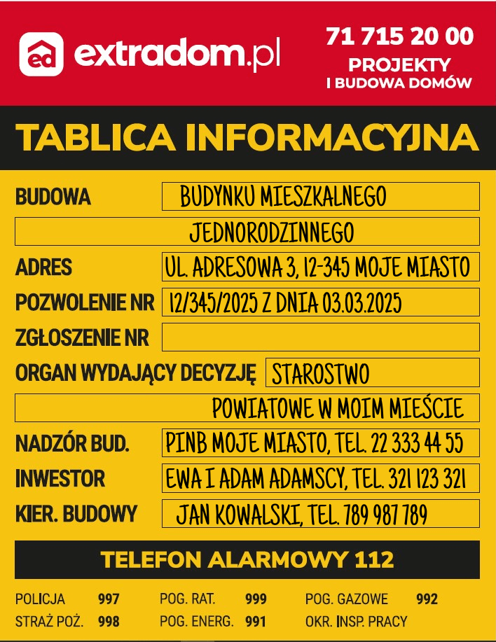 tablica informacyjna budowy wzór