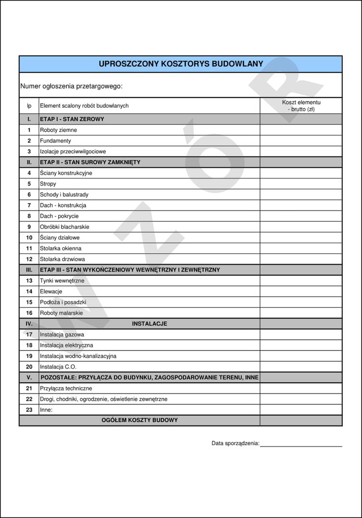 uproszczony kosztorys budowlany wzór