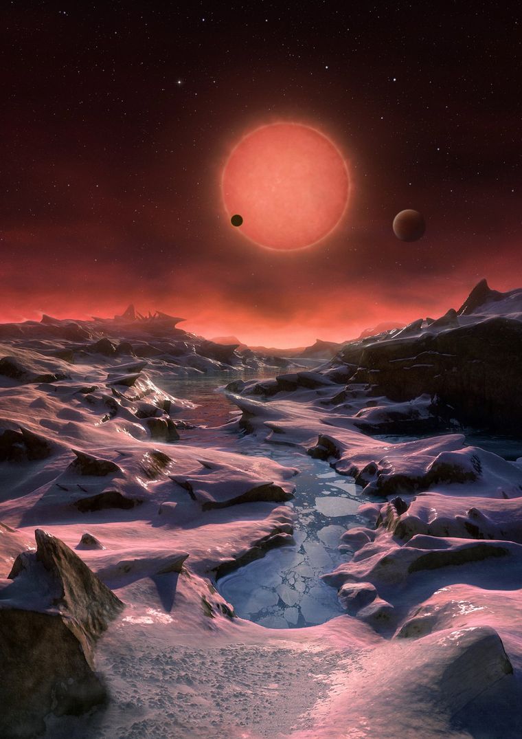 Artysta przedstawił wyimaginowany widok z powierzchni jednej z odkrytych planet.