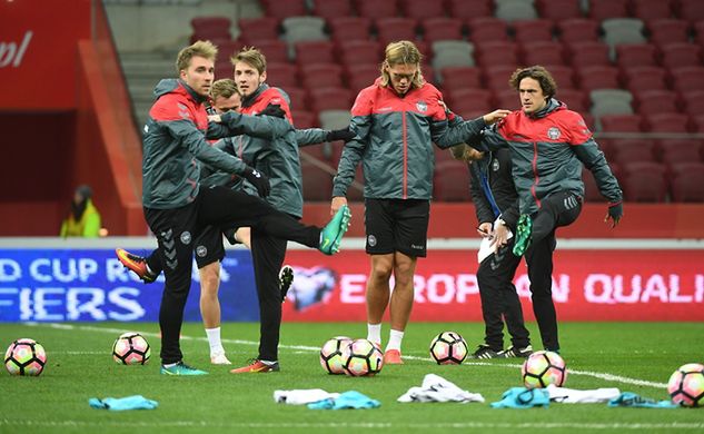 PAP/Bartłomiej Zborowski/ na zdjęciu: Christian Eriksen, Rasmus Falk, Jannik Vestergaard i Thomas Delaney